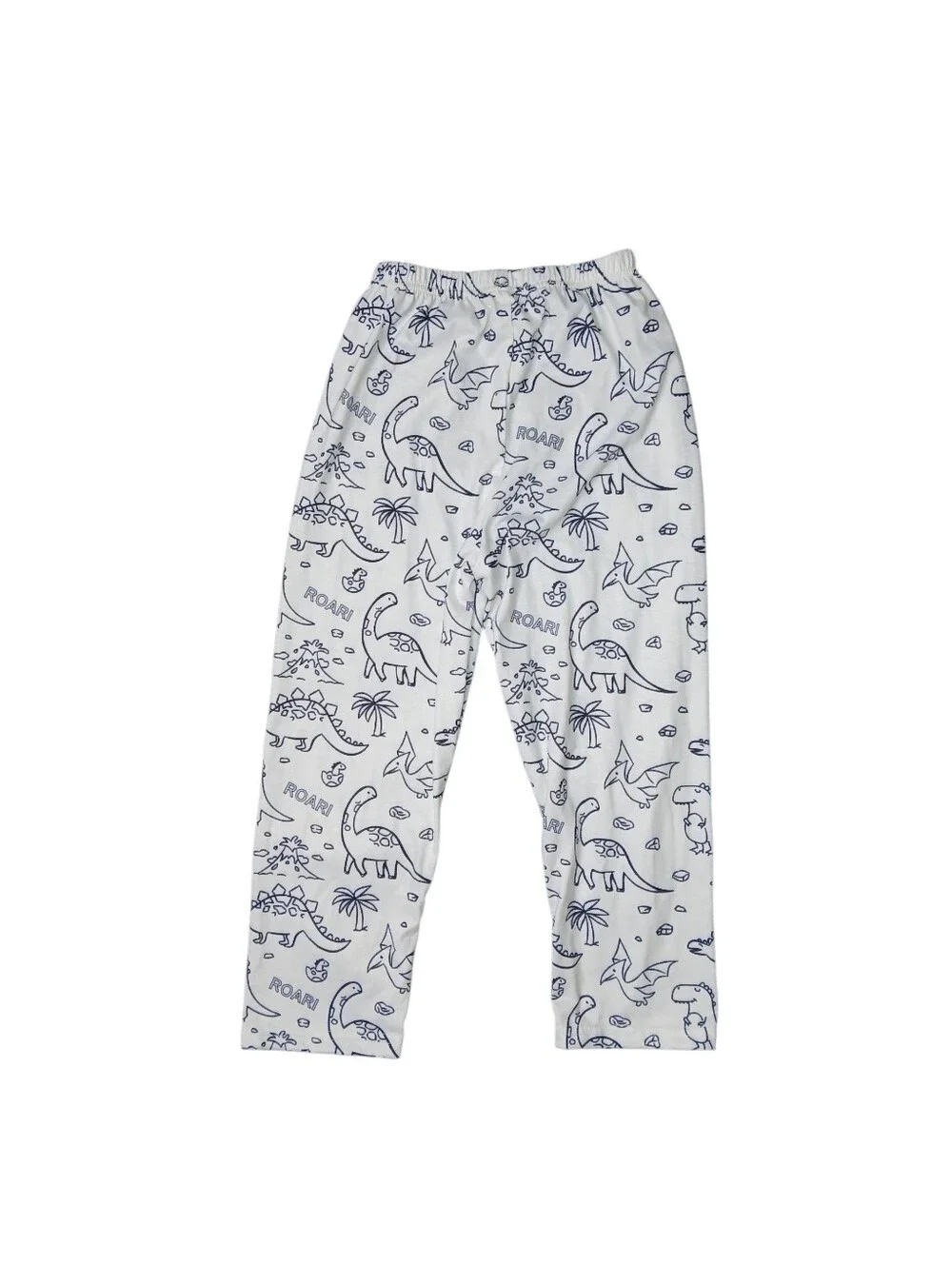 Kids White & Navy Dinosaur Pajama Pants
